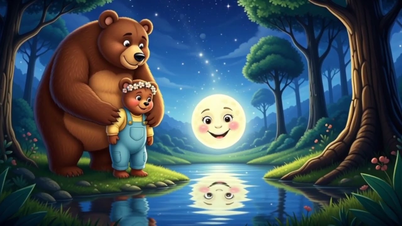 🐻🌙 الدب بابا والطفلة في الغابة ليلاً | أغنية أطفال هادئة قبل النوم | Arabic Kids Song