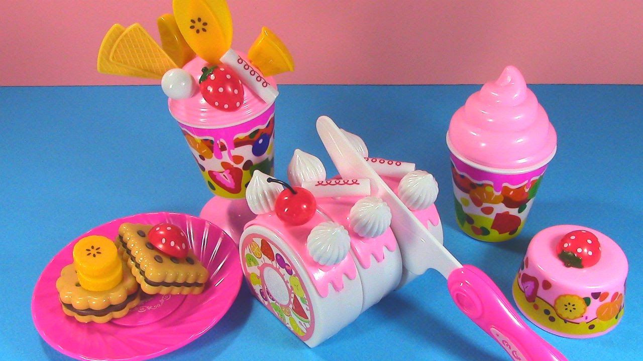 Toy Cutting Velcro Cake with Ice Cream and Cookies