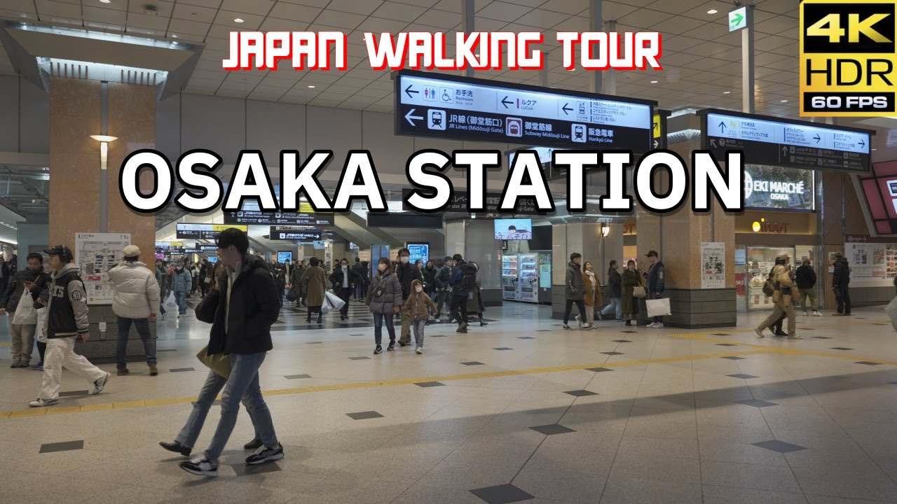 OSAKA JAPAN/ Osaka Station Walking Tour in Umeda_Binaural Sound [4K HDR]