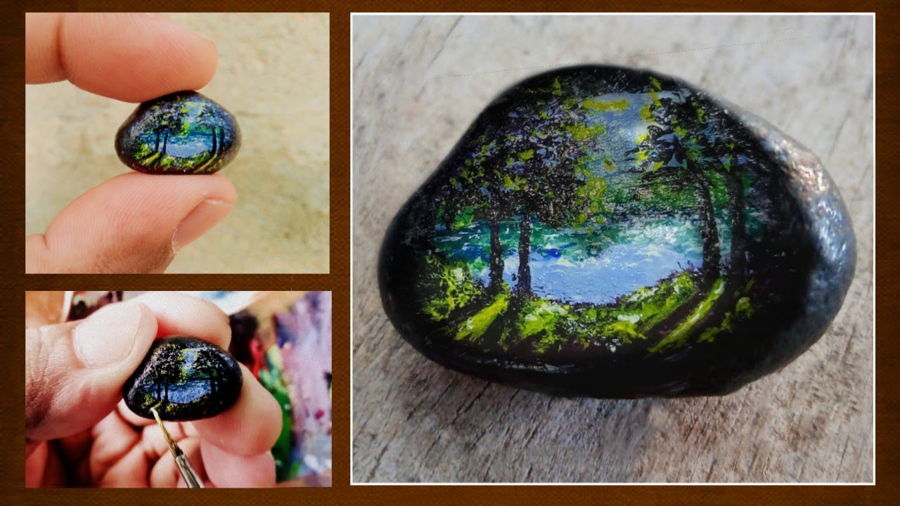 Mini landscape, Acrylic painting on rock