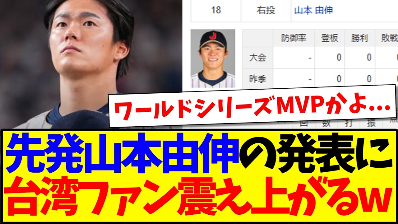 【台湾の反応】先発「山本由伸」の発表に、震えあがってしまう台湾ファンの反応がこちらですwww