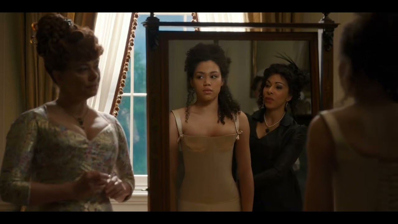 Ruby Barker corset lacing scene - Bridgerton (S1E3, 2020)