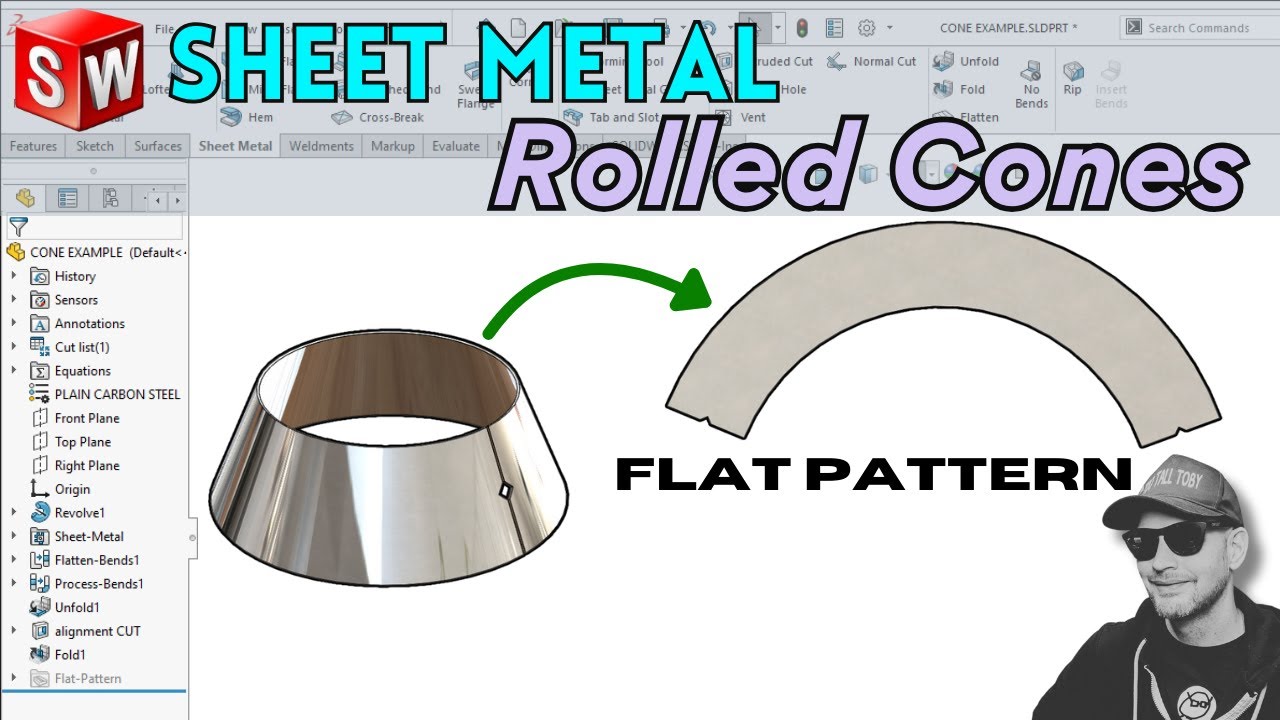 How to create ROLLED CONES in SOLIDWORKS Sheet Metal - Tutorial for Students - Flat Pattern