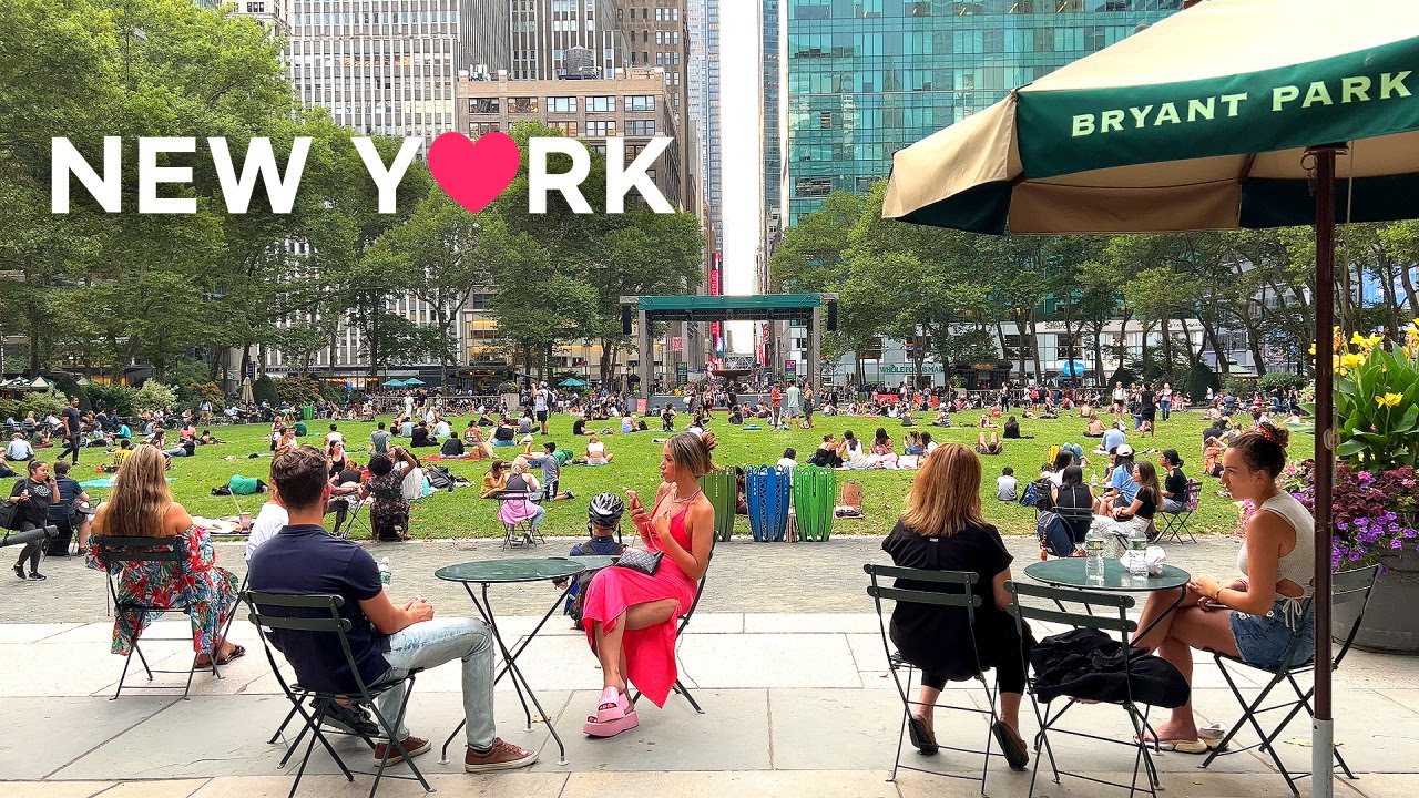 [4K]🇺🇸NYC Summer Evening 🌛: W32nd Street до Брайант-парка , ужин в ресторане Bryant Park Grill🥩 2022