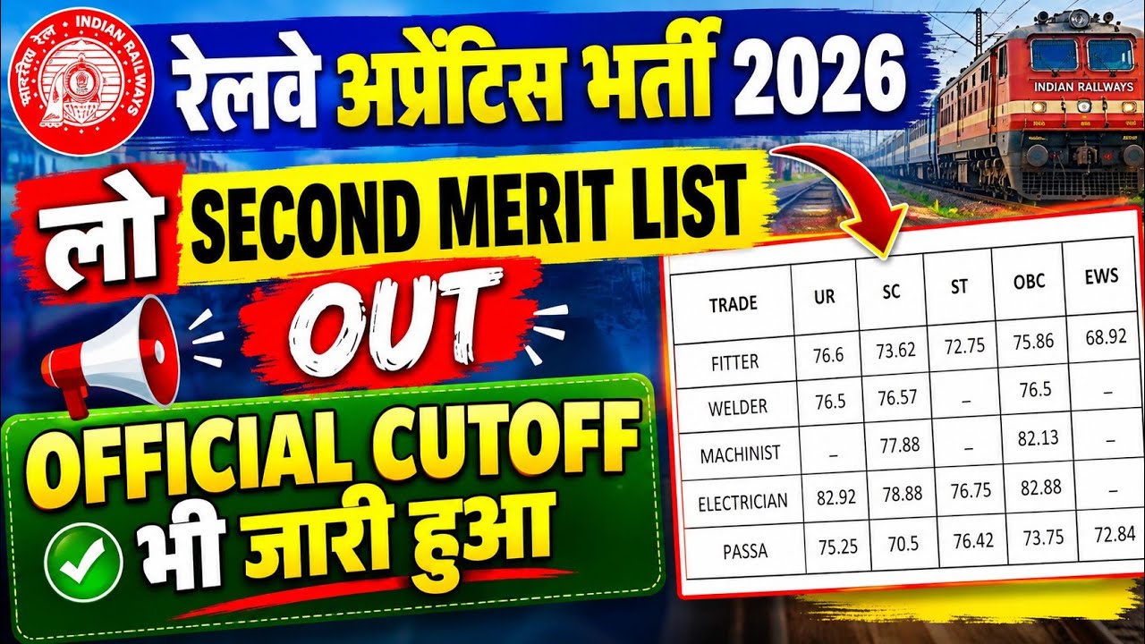 रेलवे अप्रेंटिस भर्ती 2026 | लो 2ND MERIT LIST OUT हुआ🔥 इतना नंबर पर SELECTION हुआ,Apprentice Cutoff