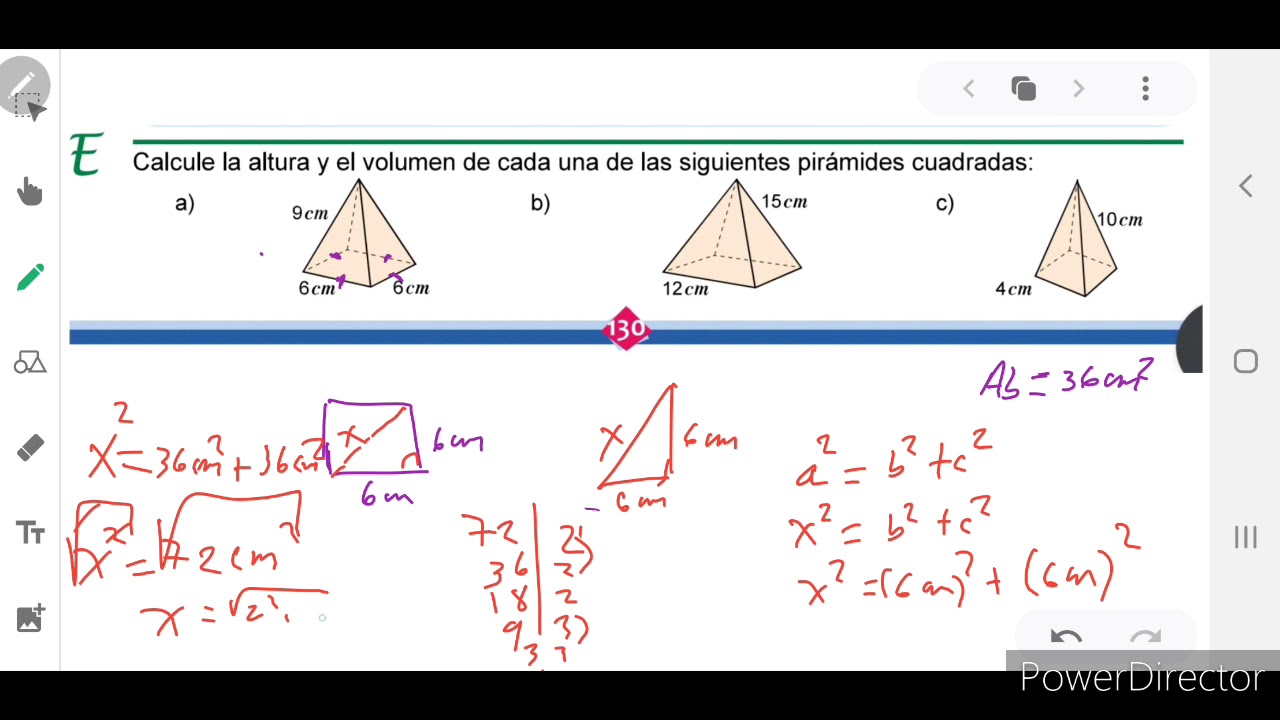 Altura y volumen de una pirámide.