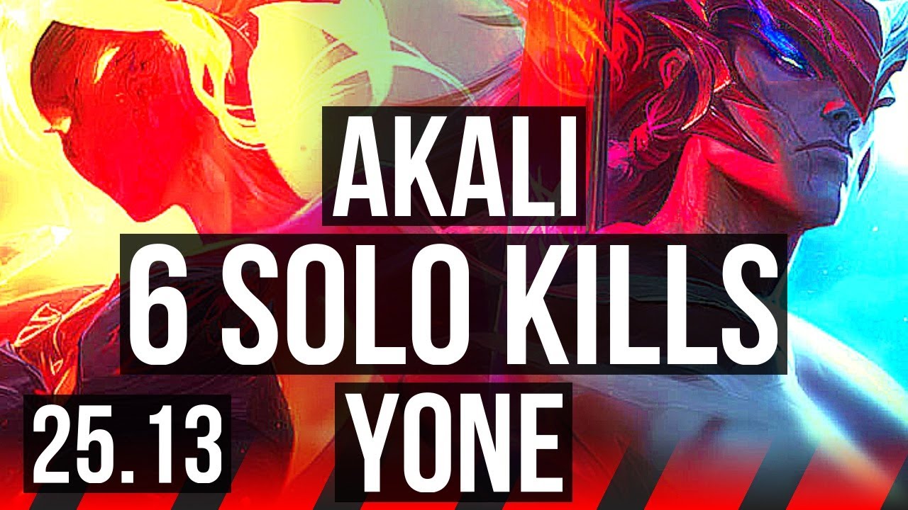 AKALI vs YONE (TOP) | 6 solo kills, Dominating | KR Master | 25.13