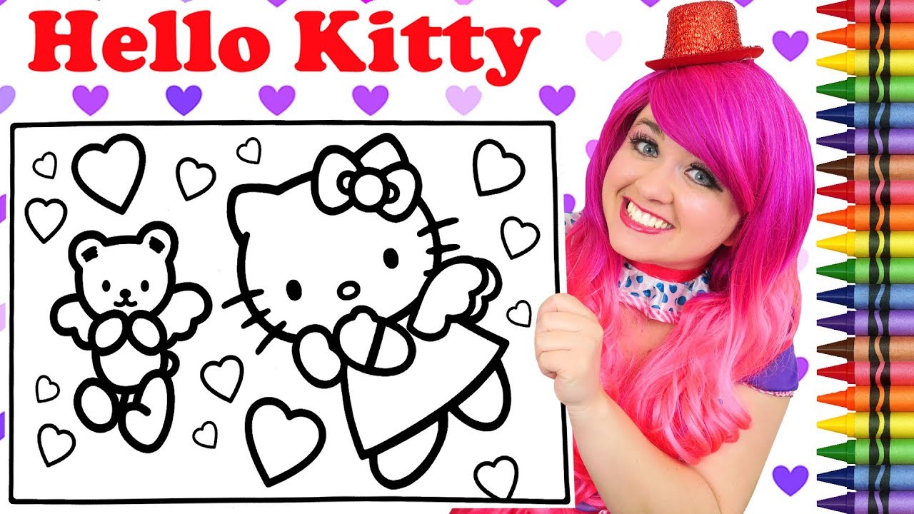 Coloring Hello Kitty Valentine's Day GIANT Coloring Book Page Crayola Crayons | KiMMi THE CLOWN