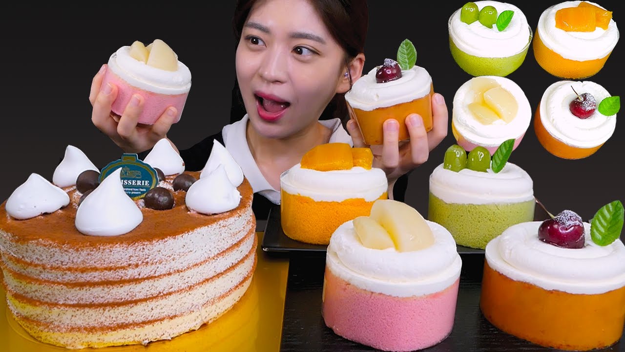 🍰Colorful fruit cake😍 알록달록한 과일 케이크 먹어본 사람?!😆 [Chocolate cake, Peach, Mango, grape roll cake] Mukbang