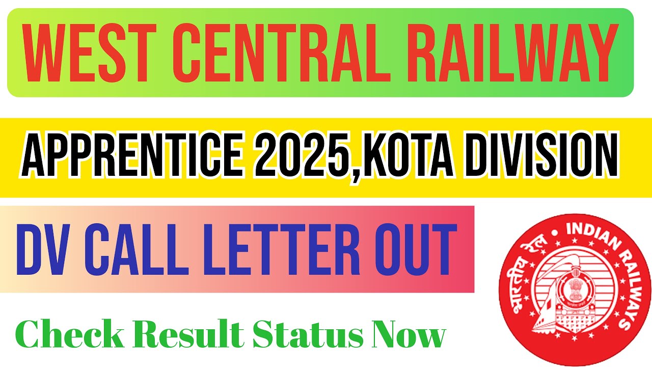West Central Railway, Kota Division Apprentice 2025 Document Verification Call Letters Out.