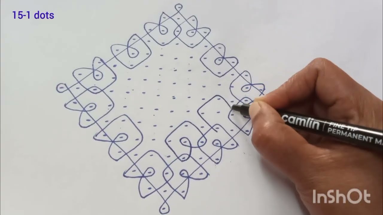 Simple melikala muggulu with dots // kambi kolam designs with dots // Friday kolam // 15 dots kolam 