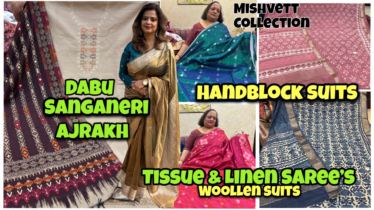 Timeless Elegance🫶Handblock Maheshwari Suits & Pure Linen, Tissue Saree’s | Shwetadhiraj