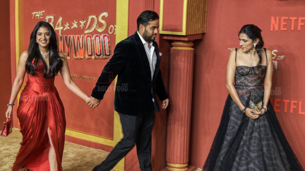 Akash Ambani with Wife Shloka Mehta and Bhabhi Radhika Merchant at The Bads of Bollywood Premiere