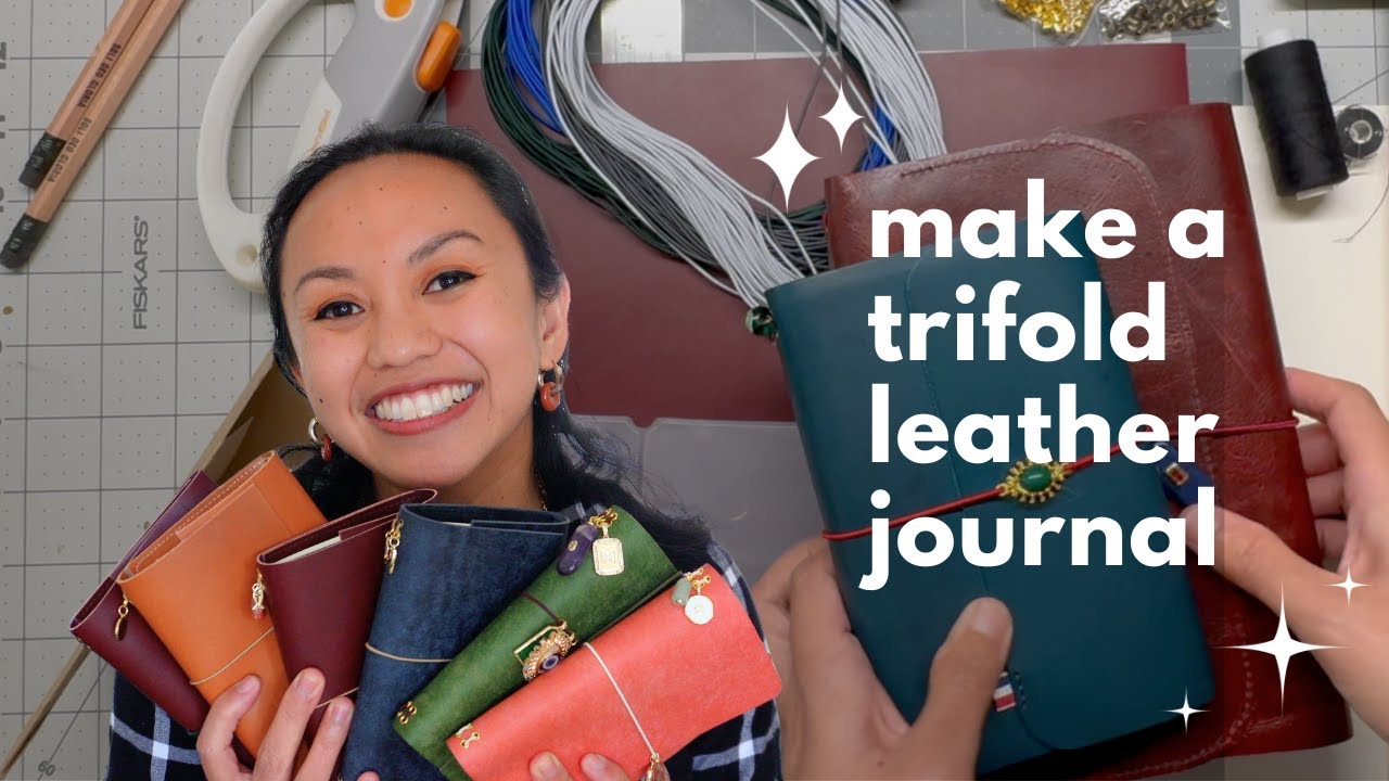 How to make a Trifold Leather Journal with a pocket & pen loop 📔