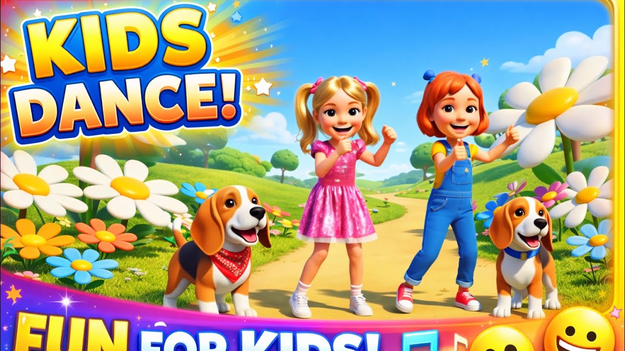 Happy Kids Dance in Flower Garden 🌼🐶 Fun Cartoon Dance Song for Children