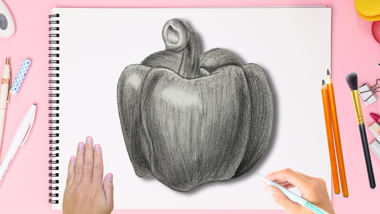 Realistic 3D Bell Pepper Drawing Tutorial | How to Sketch and Shade a Capsicum