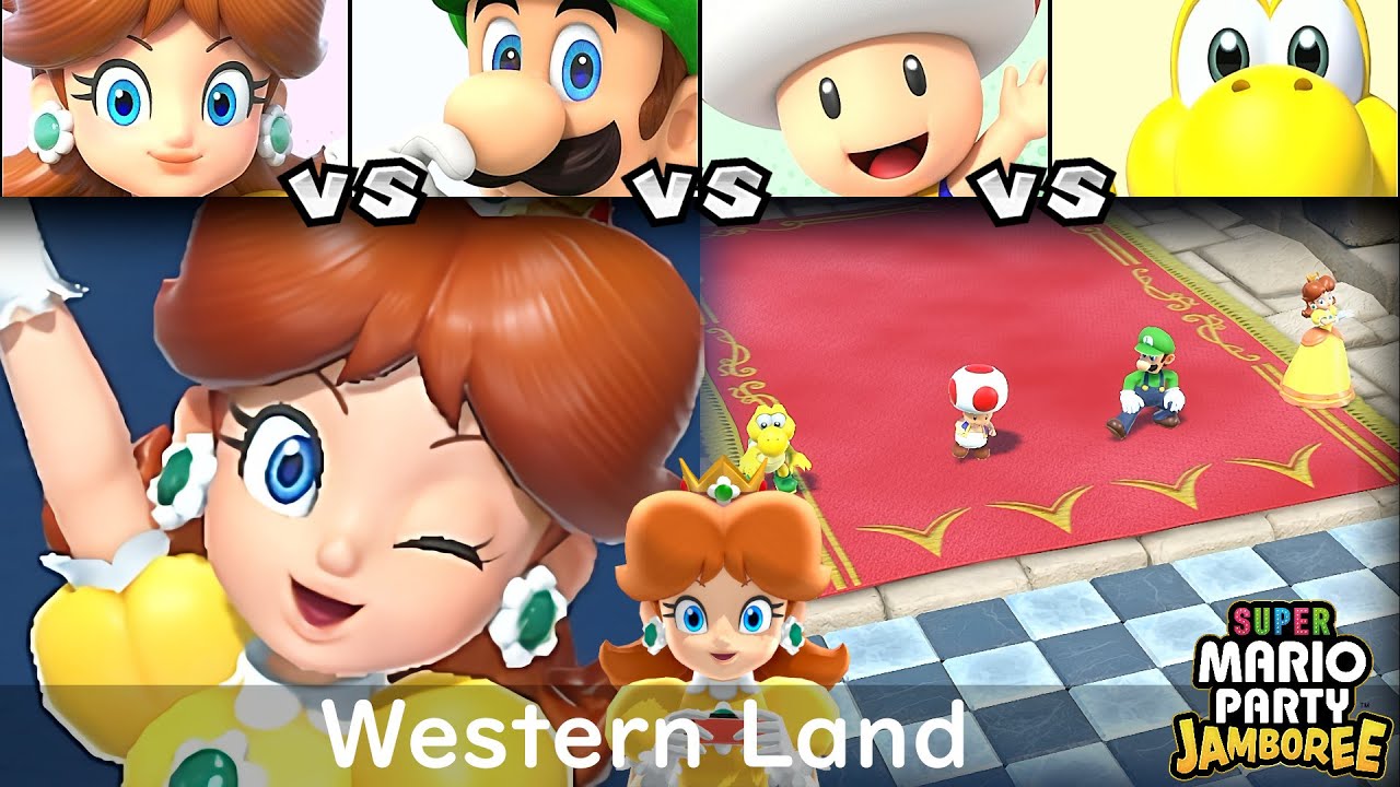 Super Mario Party Jamboree Daisy vs Luigi vs Toad vs Koopa Troopa in Western Land