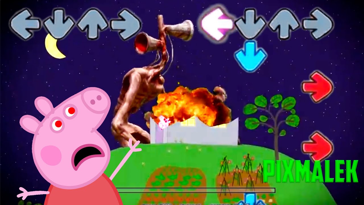 Siren Head attacked Peppa's house and destroyed in Friday Night Funkin be like||Muddy Puddles Funkin