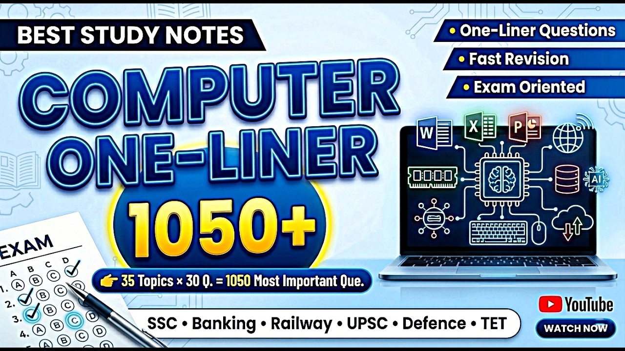 1050+ High Scoring Computer Maha Marathon One Liner Questions | 35 Topics | SSC, Bank, Railway NTPC