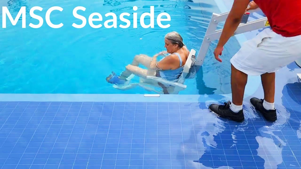 First Use of MSC Seaside's Accessible Pool Lift! Miami Beach Pool