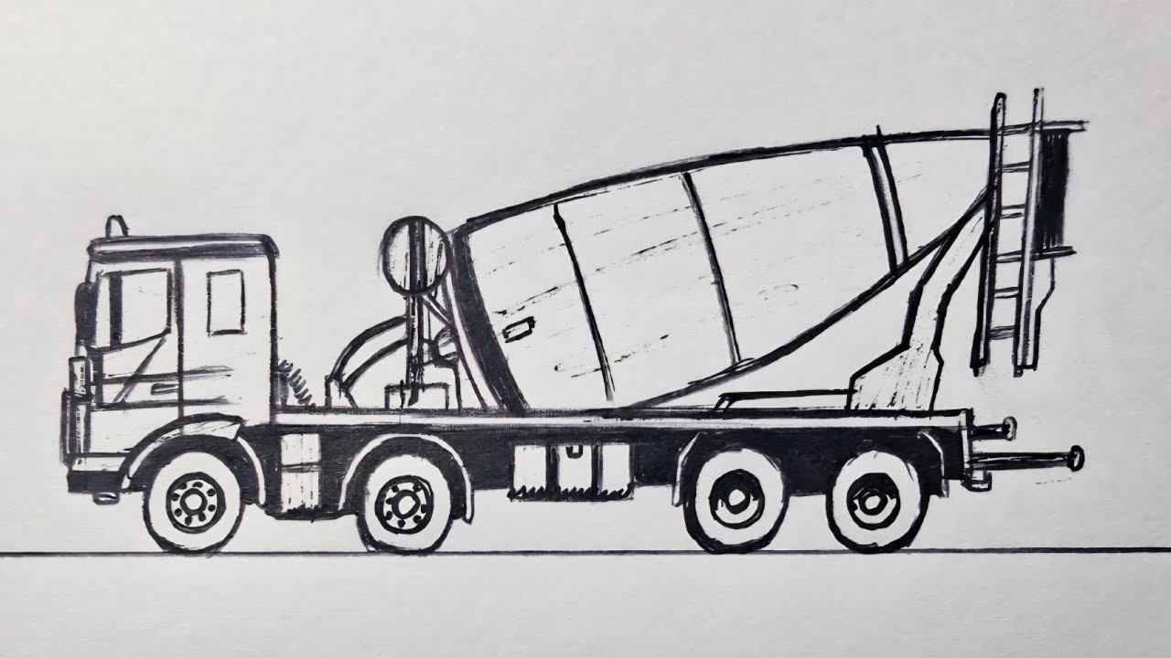 How to draw a mixer truck easily 