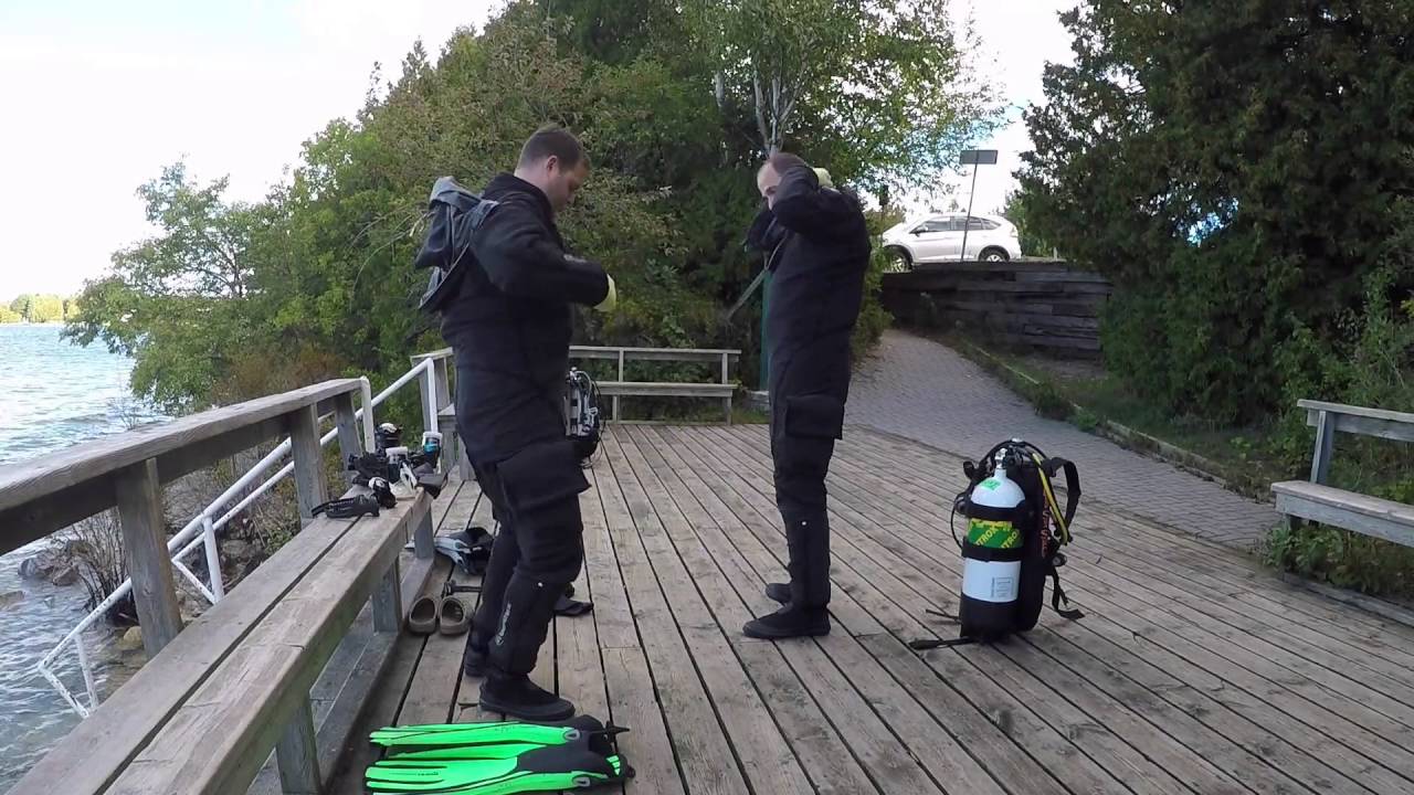 Gearing up for shore dive in Tobermory