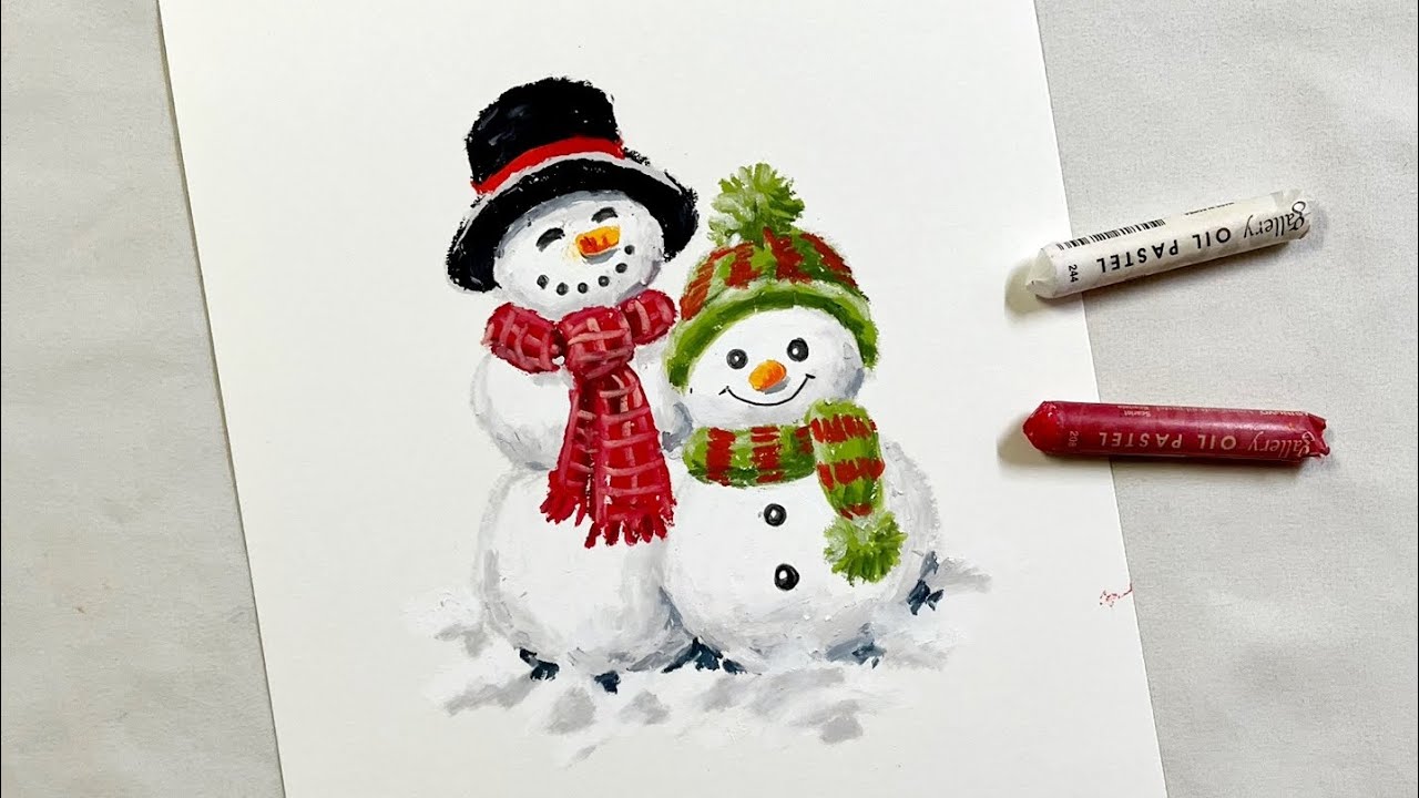 오일파스텔로 눈사람 그리기. Drawing with snowman oil pastel.