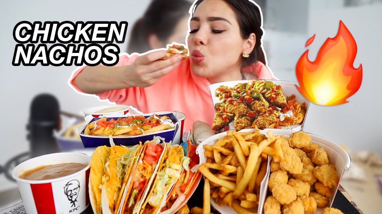 NEW CANADIAN KFC + TACO BELL FRIED CHICKEN NACHOS 먹방 MUKBANG & TACOS