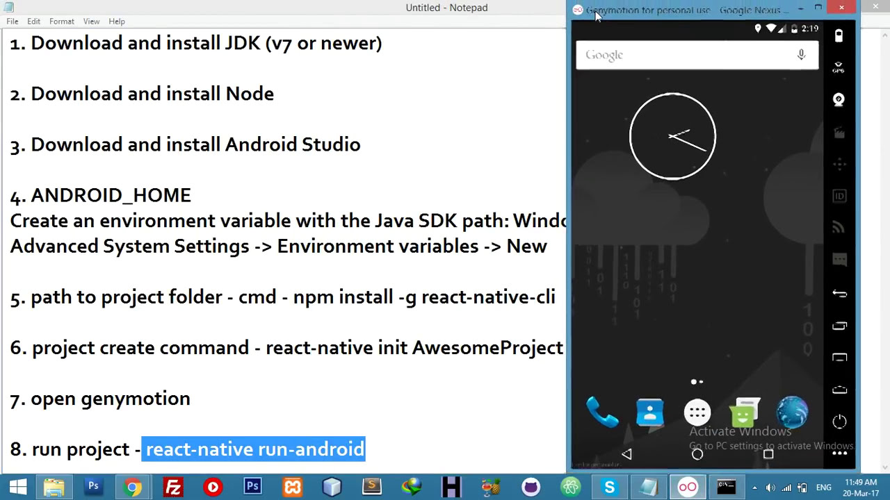 Install React Native || Run on Genymotion || React Native Tutorial from scratch to professional - #1