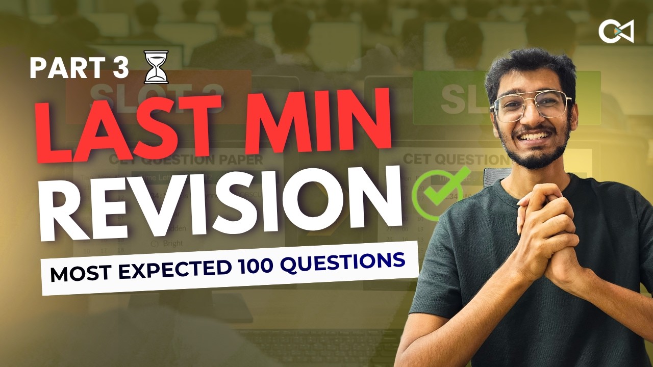 100 Most Expected MBA CET questions 2026 | Last minute revision | Part 3