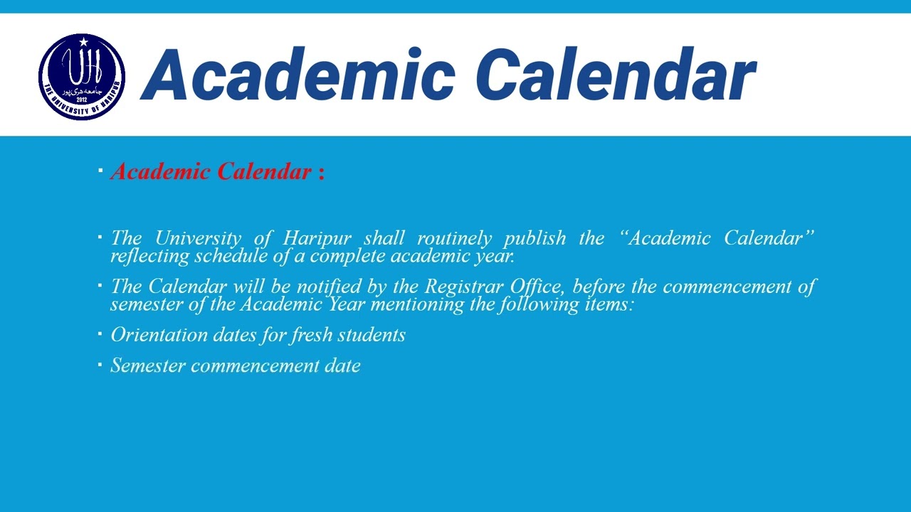 AcademicCalendar#SemesterRules#teUniversityOfHaripur#ExcellenceEducation