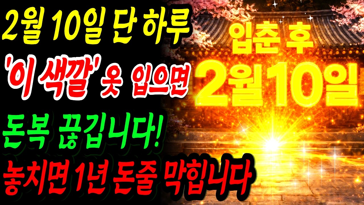 2월 10일 단 하루! '이 색깔' 옷 입으면 평생 돈복 끊깁니다  놓치면 1년 돈줄 막힙니다 | 2026 입춘 | 절기풍수 | 부자되는 풍수비법