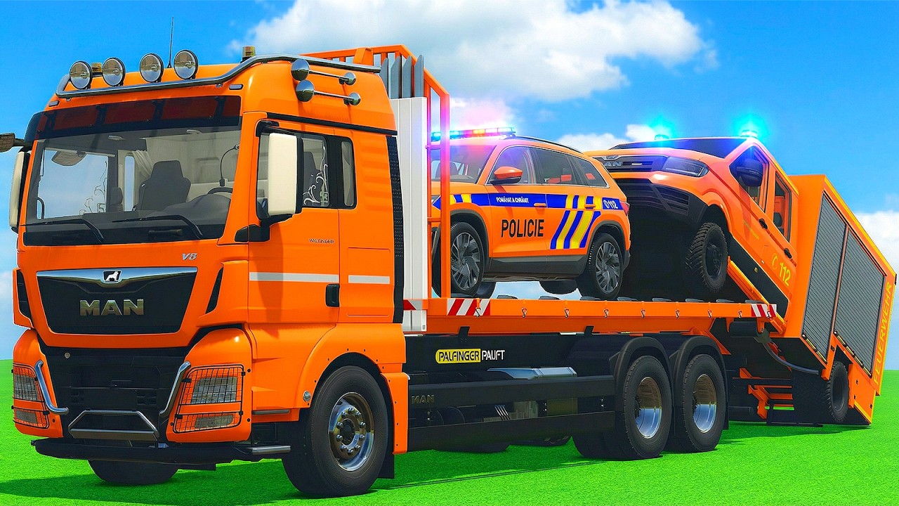 TRANSPORTING POLICE CARS AND FIRE TRUCKS WITH MAN TRUCK - Farming Simulator 25 🚓🚒