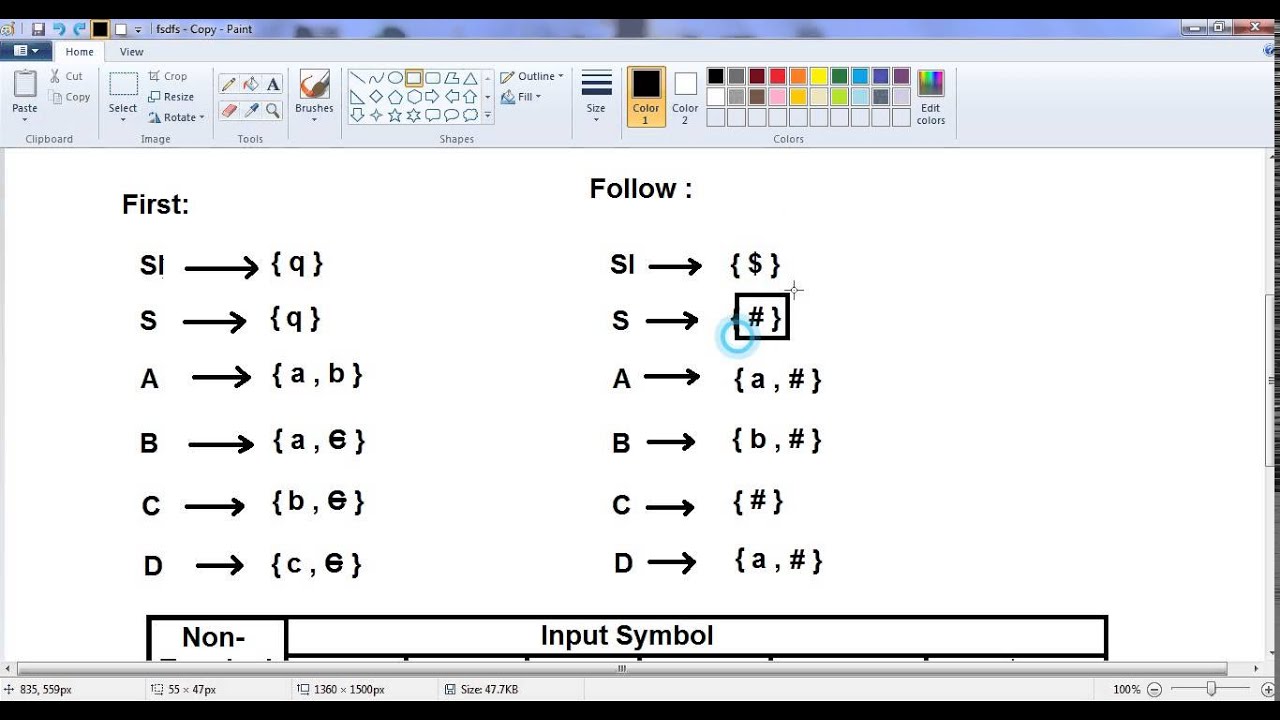 Example -2 Predictive parsing table (First and Follow)  HH