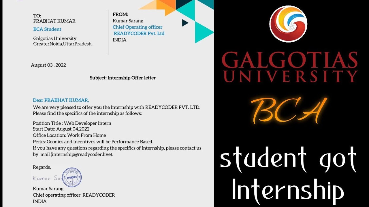 I GOT INTERNSHIP BCA(Galgotias University)