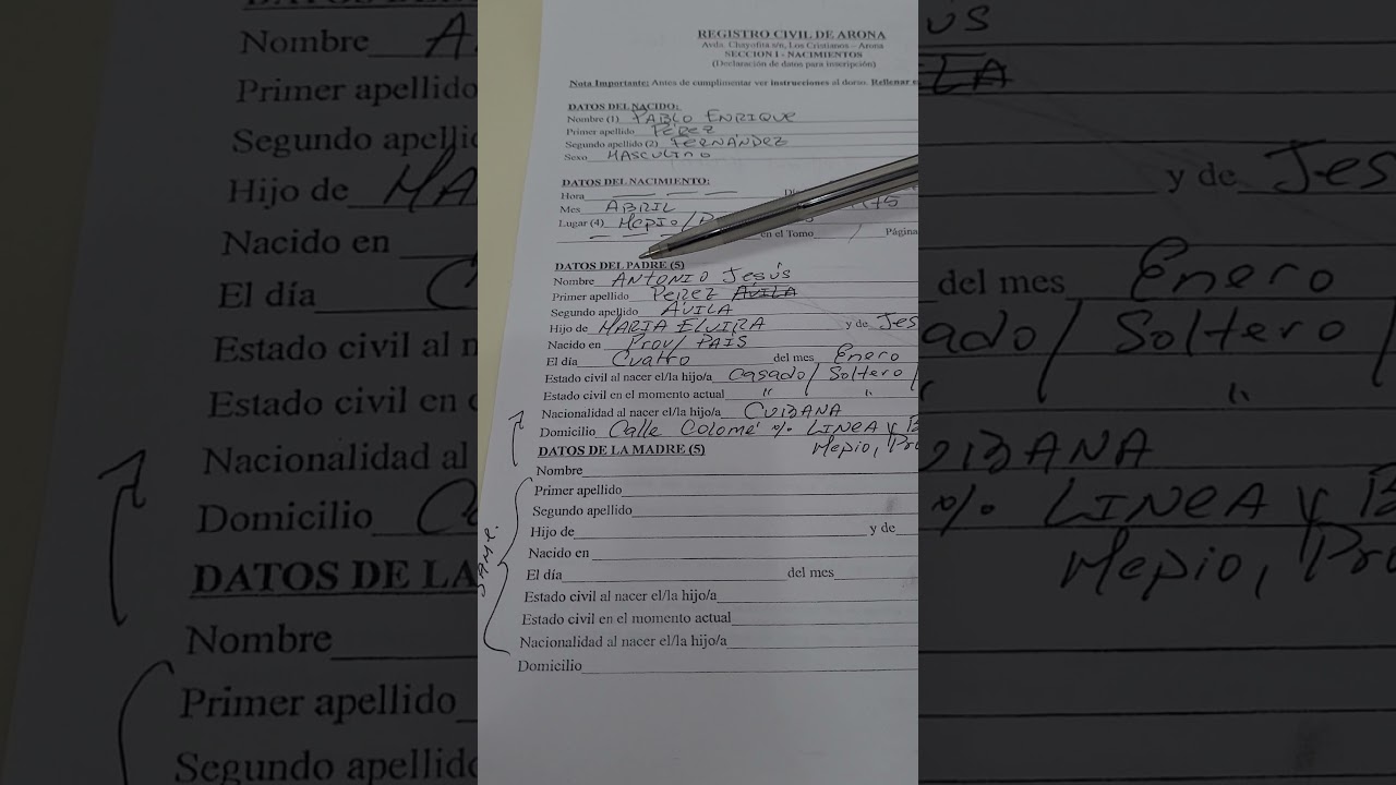 Rellenar planilla de datos para la inscripción de la nacionalidad española
