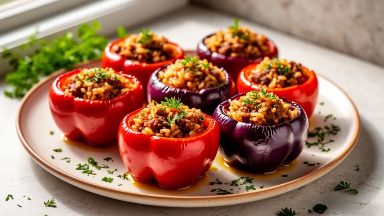 Вкусный рецепт фаршированного перца с перловкой и грибами!