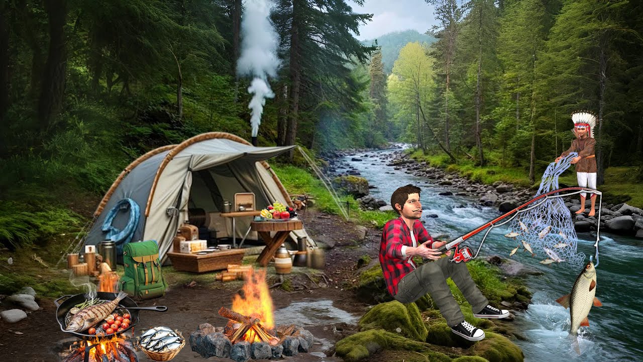 Solo Hot Tent Camping and Fishing in the Rain Hindi Kahani Moral Stories