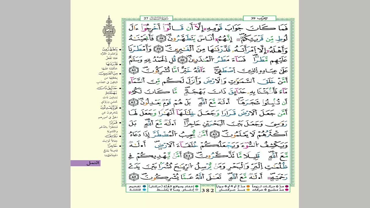 الثمن 1 من الحزب 39  مكرر 7 مرات من المصحف المصور برواية ورش عن نافع للقارئ الشيخ العيون الكوشي