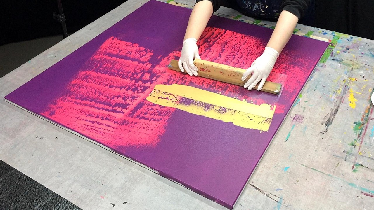 Meditative abstrakte Acrylmalerei auf großer Leinwand mit Acrylfarben | Reflexfarben, Gold-Metallic