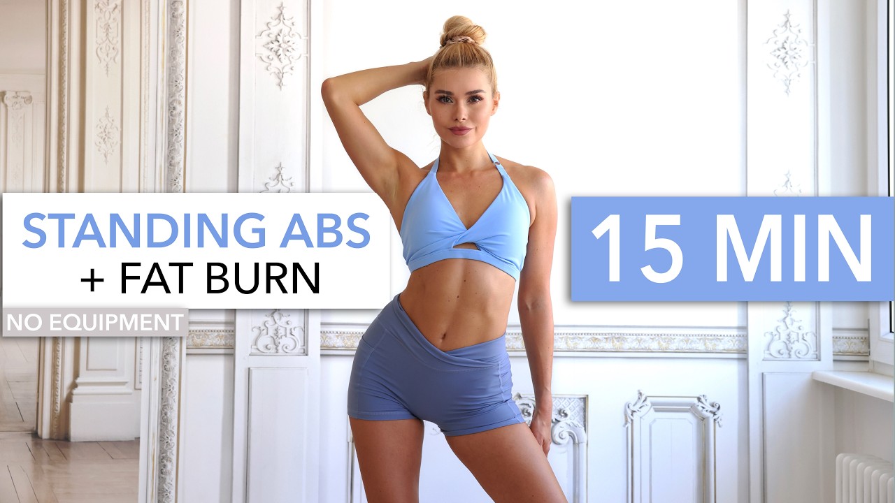 15 MIN STANDING ABS + FAT BURN - on the music, 100% standing core, HIIT I No Equipment