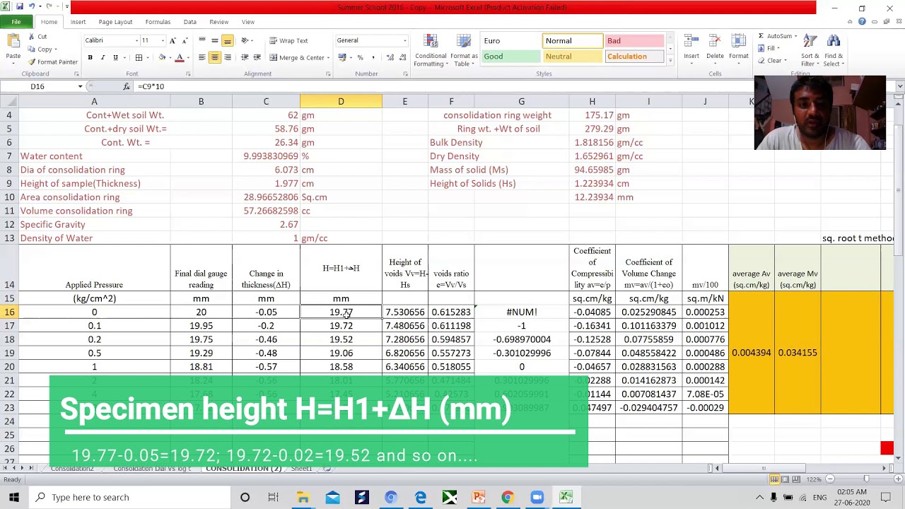 Consolidation-Determination of void ratio (e)