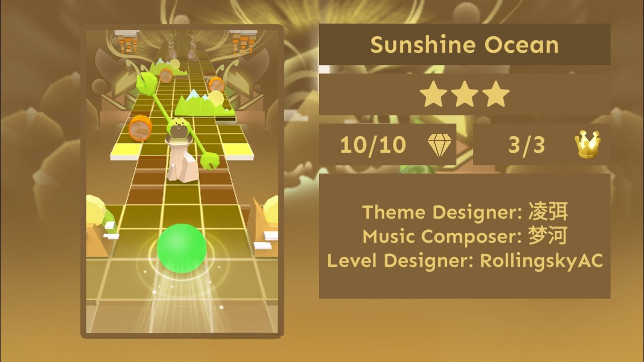 Rolling Sky - Sunshine Ocean ⭐⭐⭐ (Perfect way/Easy way) Gameplay