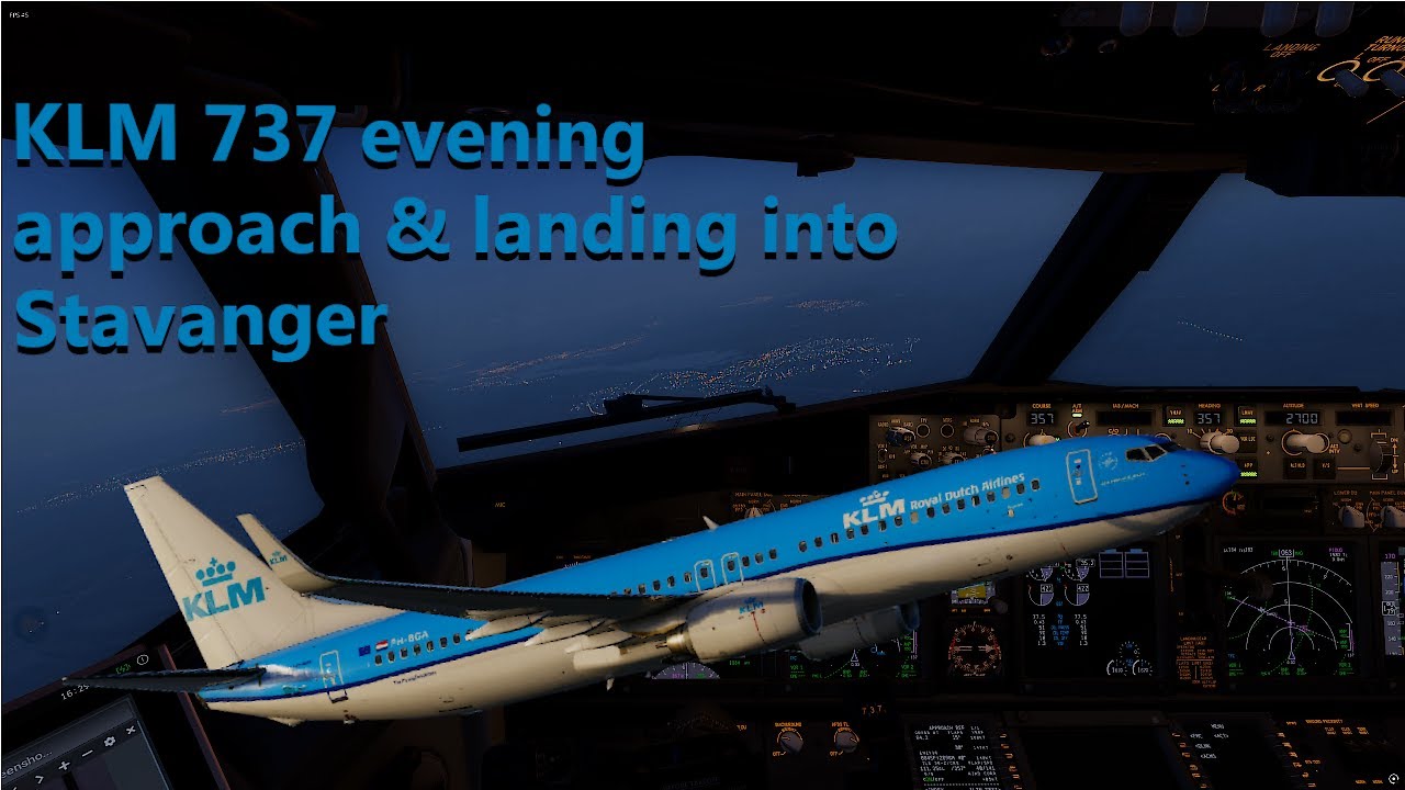 KLM B737 evening approach & landing into Stavanger