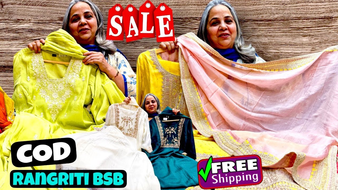 SALE SALE on Cotton 2 & 3 Piece Suits, PartyWear Suits & Sharara Set at RangRiti By Swati Behl. COD.