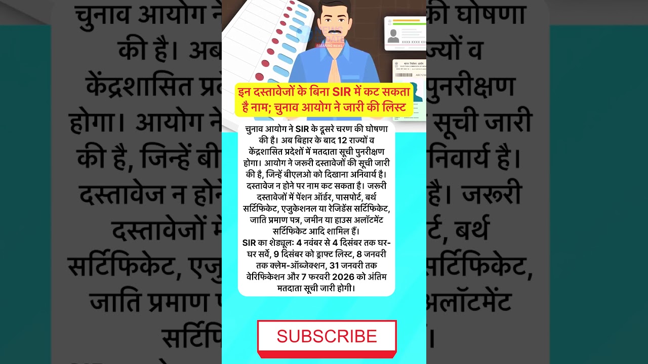 SIR Phase 2: In Documents Ke Bina Kat Sakta Hai Aapka Naam! Election Commission Ne List Jari Ki #yt
