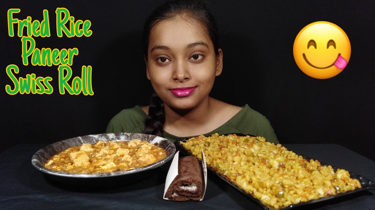 Eating Fried Rice, Paneer, Swiss Roll | Eating Show