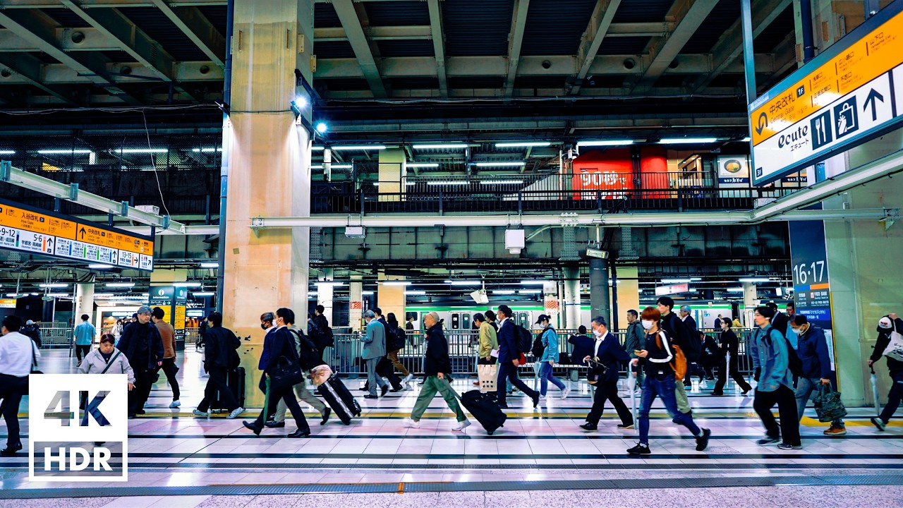 JR Ueno Station, a rainy night in Tokyo | 4K HDR with Binaural Japanese Sounds