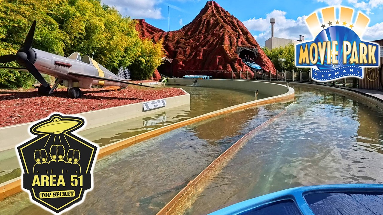Area 51 Top Secret 4K Front Seat POV - Movie Park Germany - Multi Drop Flume Ride