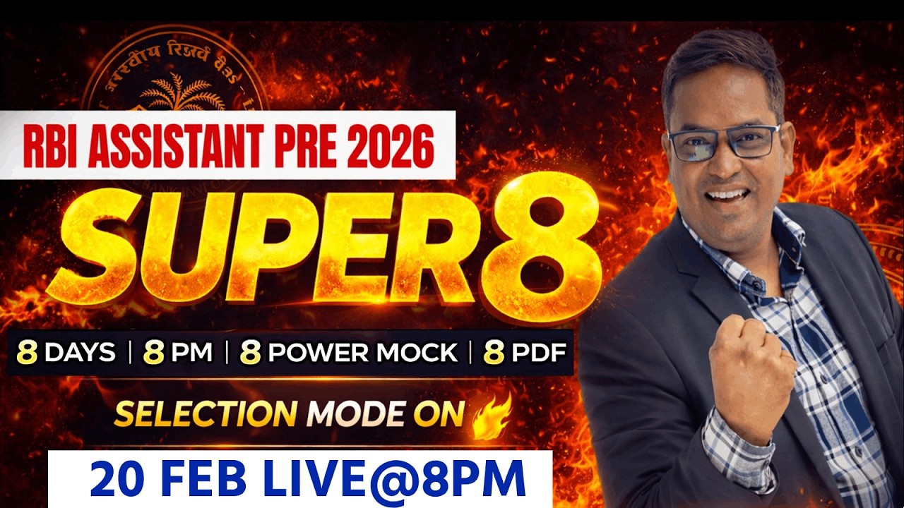 RBI ASSISTANT PRE 2026 | Super 8 | 8 Days | 8pm | 8 Mocks| English live @8pm
